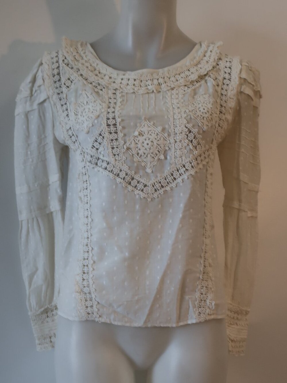 Womens LoveShackFancy White (Item-401) Silk Cotton Blend Swiss Dot Blouse XS